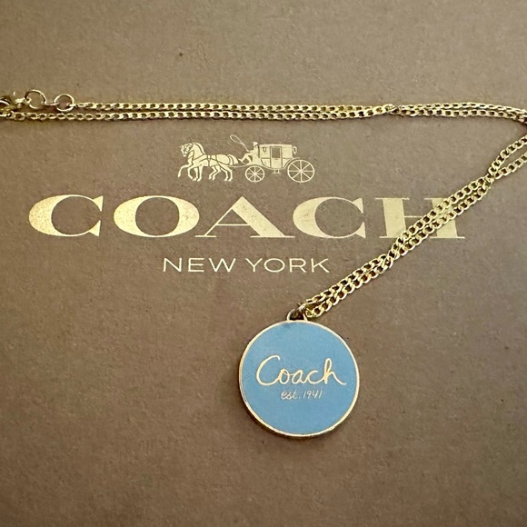 Coach Jewelry - Coach Large Powder Blue Medallion Pendant 18k/.925 Necklace